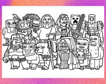 Mincraft Coloring Page 1 PNG and 1 PDF A4 Size / Digital Download