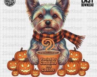 Grafika wektorowa Yorkie na Halloween: projekt dyni dla psa do pobrania w wersji cyfrowej
