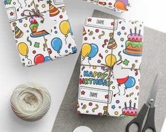 Birthday Wrapping Paper: Fun, Colorful, Party Themed, Cakes and Balloons