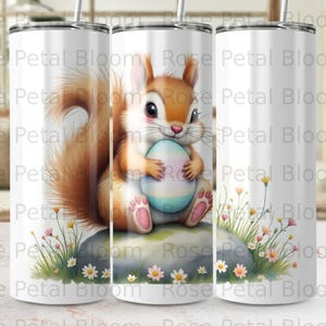 Cartoon Squirrel Easter Egg Image: Spring Floral Scene (Digital Download)