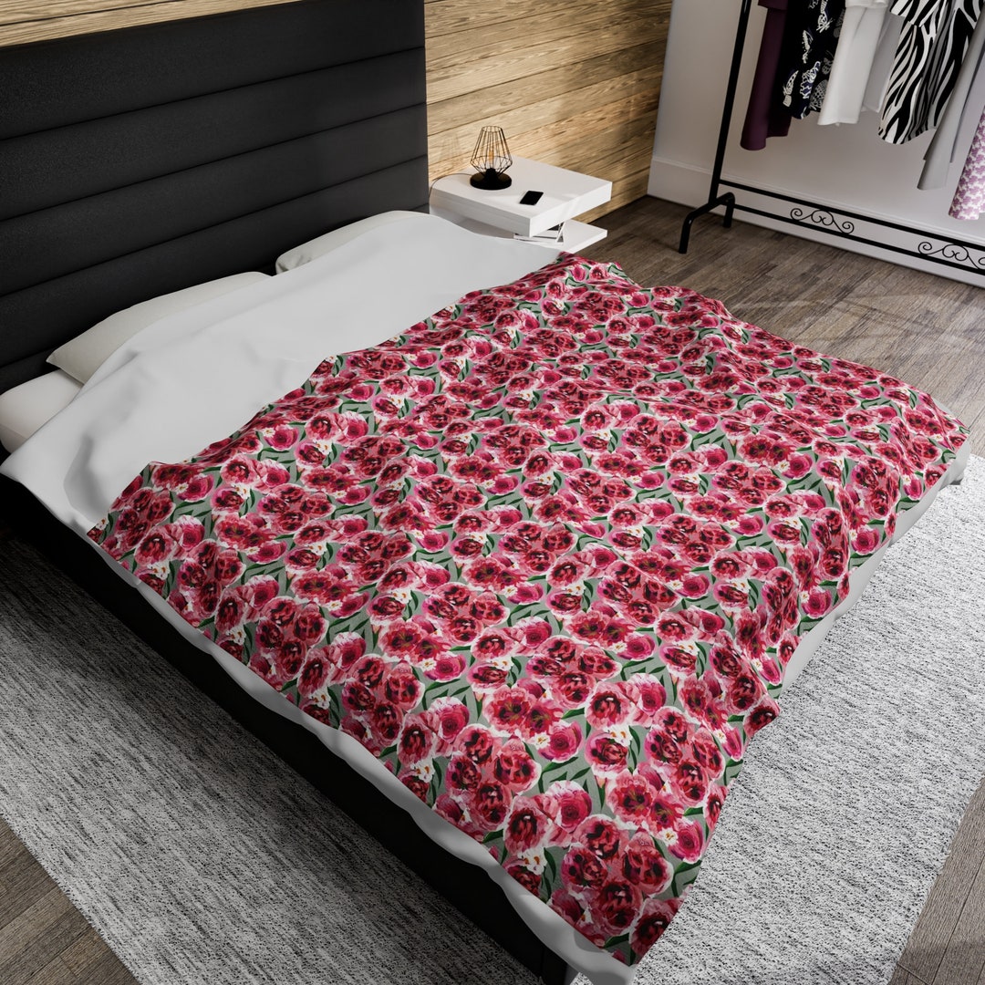 Plush Roses Throw Rose Pattern Velveteen Plush Blanket: Vintage Floral Throw - Etsy