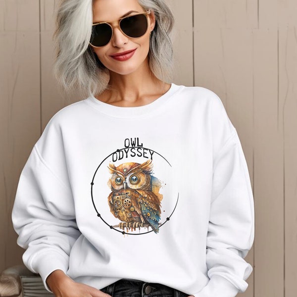 steampunk owl sweatshirt -steampunk clothing birthday gift for vet tech, owl shirt fantasy clothing, birding sweatshirt gift bird enthusiast