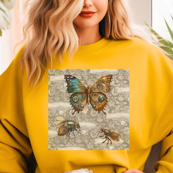 steampunk mechanical insect sweatshirt, futuristic science fiction bug lover birthday gift,fantasy steampunk, vintage victorian insects