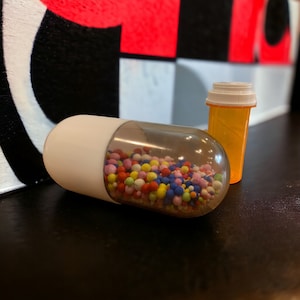 The Original - Giant Faux Pill Capsule - Black & White - Resin Art Sculpture