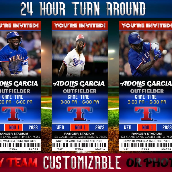 Texas Rangers Themed Ticket Invitation, Rangers Ticket Invite, TX Rangers Theme Party, Digital Download, Printed Party Invite