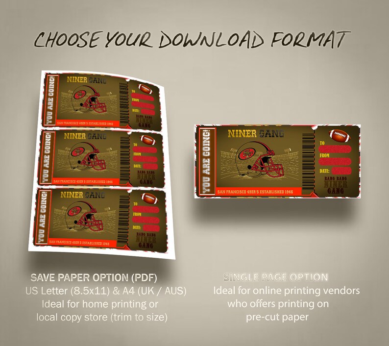 Football Ticket Editable Template, 49er's Gift Football Game Experience ...