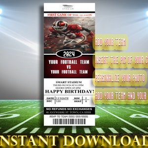 EDITIERBARE Sportkarte | Fußball Spiel | Geburtstagsgeschenk | Andenken | Druckbar | Ticket-Stub | Fußball Saison | Team personalisieren! |