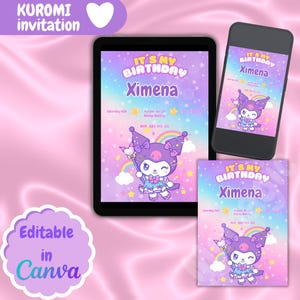Entzückendes Kawaii Schwarz Digitales Invite kuro - anpassbares Party Kartendesign