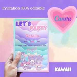 EinladungBearbeitbare kawaii Geburtstag Canva Vorlage, kawaii Geburtstagspartyeinladung, kawaii Party, Prinzessin Feier