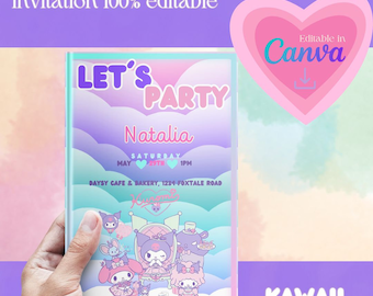 InvitationEditable kawaii Birthday Canva Template, kawaii Birthday Party Invitation, kawaii Party, Princess Celebration