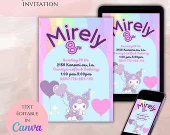 Adorable Kawaii Black Digital Invite kuro - Customizable Party Card Design