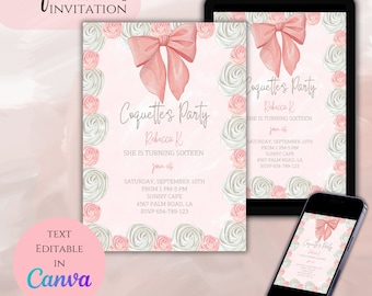 Charming Coquette Bash! Editable Coquette Birthday Invitation - DIY Canva Template