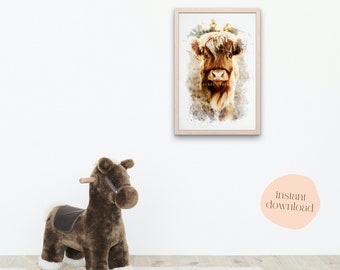 mini highland cow watercolor printable | mini cow wall art | cow print | mini cow printable | highland cow printable | watercolor cow instan