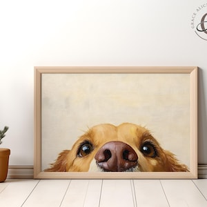 Golden Retriever Peeking Wall Art, Cute Dog Wall Art, Minimalist Pet Portrait, Whimsical Animal Print, Golden Retriever Print, Dog Nursery