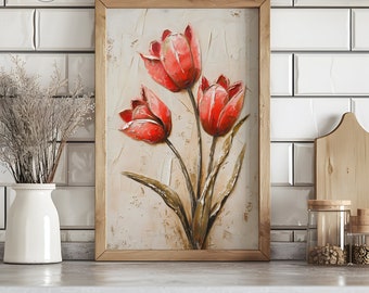 Red Tulips Textured Spring Art: Palette Knife Painting (Digital Download)