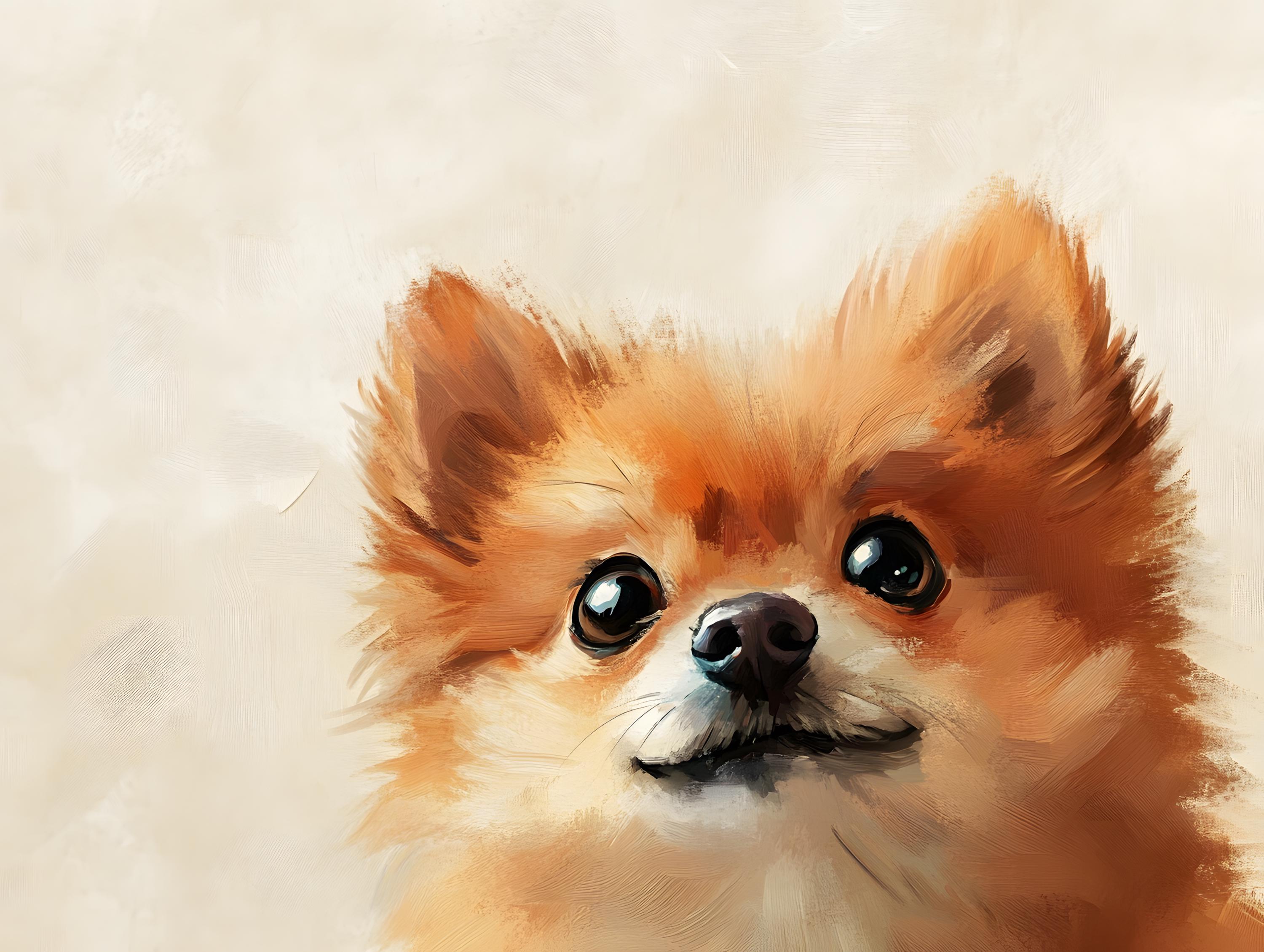 ポメラニアン犬の肖像画プリント、気まぐれな保育園アート（デジタル