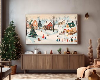 Vintage Weihnachtsdorf Bilderrahmen TV Kunst: Nostalgische Weihnachtsszene (Digitaler Download)