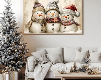 Snowman Family Painting: Cozy Winter Wall Art (Digital Download)