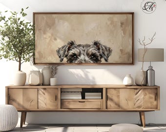 Ilustración de un Schnauzer miniatura asomándose: Lámina digital de Evergreen Dog (Descarga digital)
