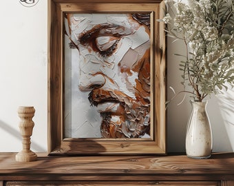 Textured Jesus Portrait Art: Abstract Christian Painting (Digital Download)