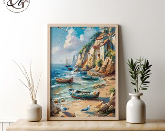 ビーチ風景画 クロード・モネ風絵画 海辺のビーチプリント 夏の海岸の