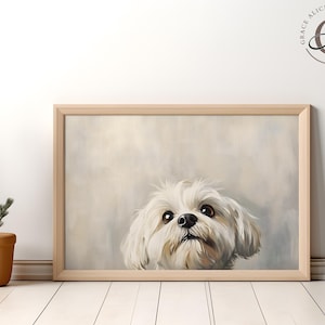 Maltese Peeking Wall Art, Cute Dog Wall Art, Minimalist Pet Portrait, Whimsical Animal Print, Maltese Print, Dog Nursery Art, Maltese