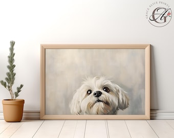 Maltese Dog Print: Whimsical Peeking Pet Portrait (Digital Download)