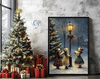 Vintage Christmas Carolers Art Print: Festive Holiday Wall Decor (Digital Download)