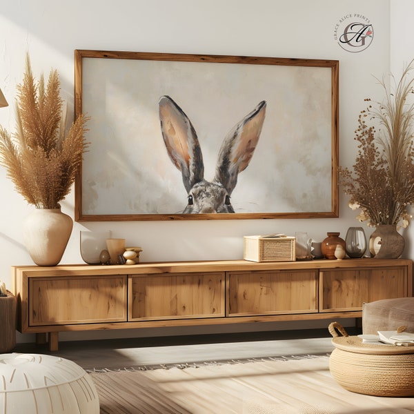 Frame TV Art Easter Bunny Ears, Bunny Ears Frame TV Art, Oil on Canvas Easter Bunny Art for TV Digital Download, Bunny Ears Art, Frame Tv