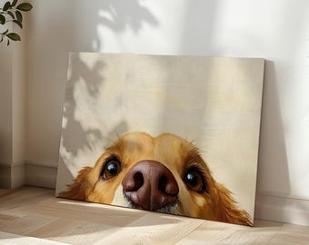 Peeking Golden Retriever Canvas Art, Funny Dog Print, Pet Home Decor
