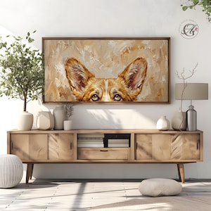 Pembroke Welsh Corgi Peeking Evergreen Frame TV-konst (digital nedladdning)