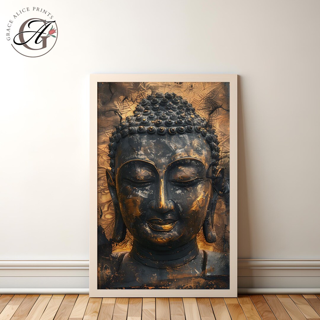 Black and Gold Buddha Head Art Print: Modern Zen Decor (digital ...