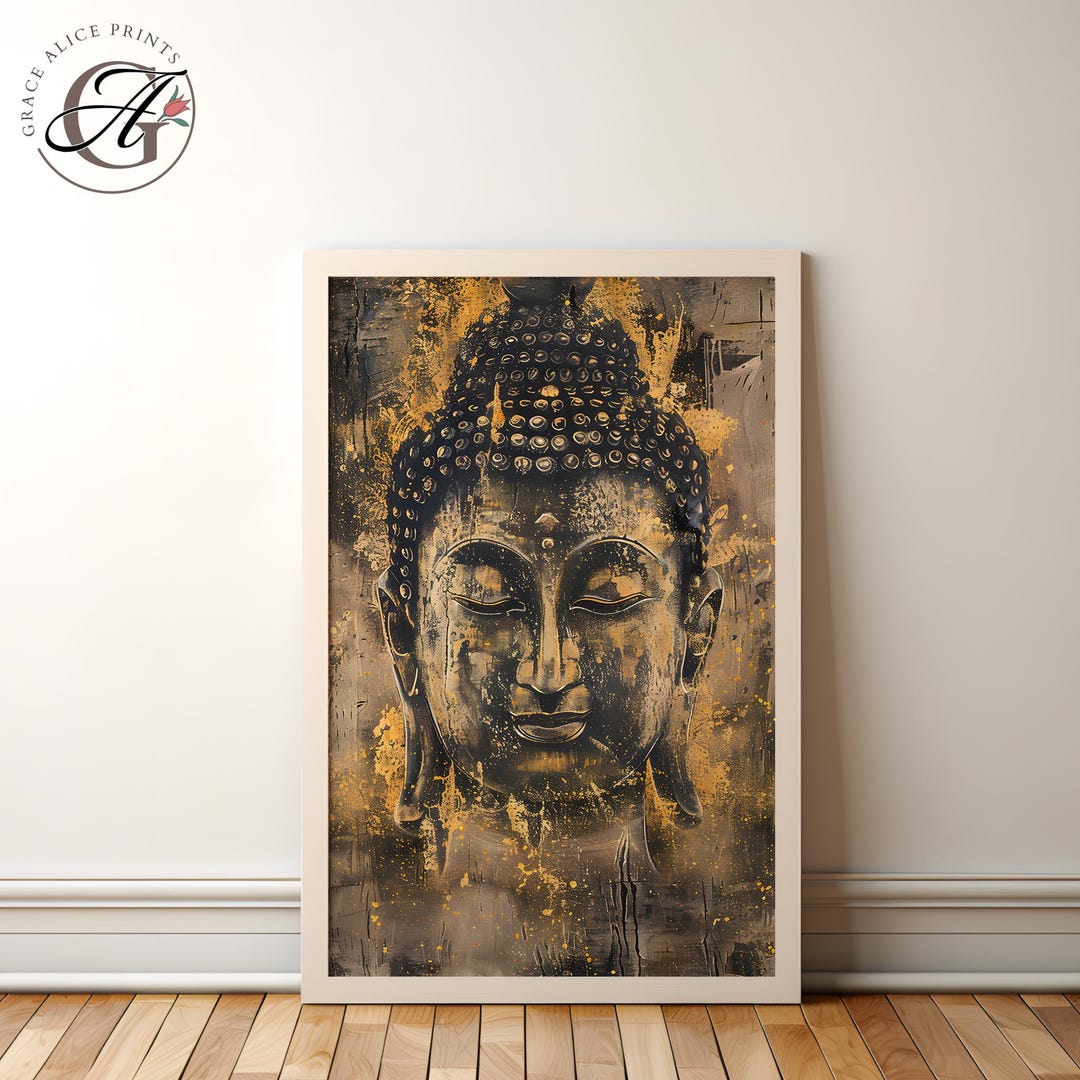 Vintage Buddha Print: Black and Gold Spiritual Zen Decor (digital ...