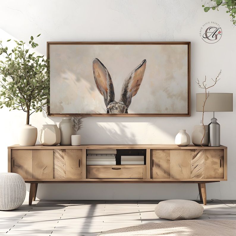 Frame TV Art Easter Bunny Ears, Bunny Ears Frame TV Art, Oil on Canvas Easter Bunny Art for TV Digital Download, Bunny Ears Art, Frame Tv image 3