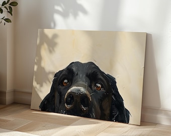 Black Lab Peeking Canvas Art, Funny Dog Portrait, Pet Lover Home Decor