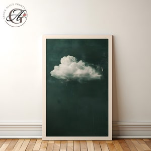 Emerald Green Cloud Wall Art, Cloud Art Digital Download, Minimalist Wall Decor, Cloud Print, Moody Cloud Art, Nature Digital Art, Moody Art