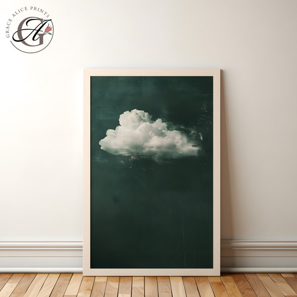 Smaragdgrüne Wolke Wandkunst, Wolkenkunst Digitaler Download, minimalistisches Wanddekor, Wolkendruck, Moody Cloud Art, Natur Digitale Kunst, Moody Art