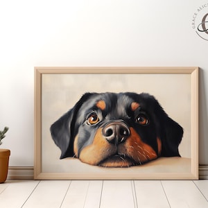 Rottweiler Speeking Art, süße Hunde Wandkunst, Minimalistisches Haustier Porträt, Skurril Tierdruck, Rottweiler Print, Hundekindergarten Kunst, Rotty