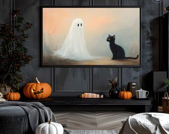 Frame TV Halloween Art: Ghost and Black Cat (Digital Download)