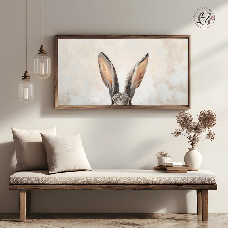 Frame TV Art Easter Bunny Ears, Bunny Ears Frame TV Art, Oil on Canvas Easter Bunny Art for TV Digital Download, Bunny Ears Art, Frame Tv image 7