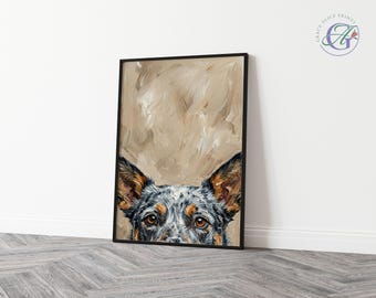 Blue Heeler Peeking Wall Art: Dog Portrait Print (Digital Download)