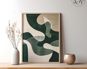 Modern Abstract Art Print: Forest Green Beige Wabi Sabi Decor (Digital Download)