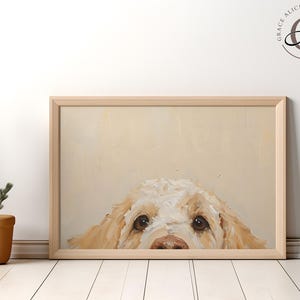 Art mural GoldenDoodle furtivement, art mural chien mignon, portrait minimaliste d'animal de compagnie, imprimé animal lunatique, impression GoldenDoodle, art pour chambre de bébé, chien