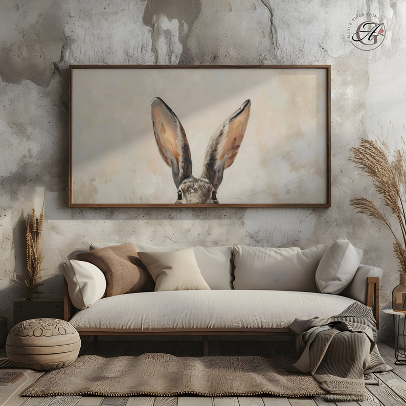 Frame TV Art Easter Bunny Ears, Bunny Ears Frame TV Art, Oil on Canvas Easter Bunny Art for TV Digital Download, Bunny Ears Art, Frame Tv image 9