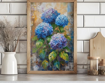 Textured Hydrangea Spring Art: 3D Floral Oil Painting (Digital Download)