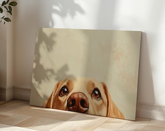 Yellow Lab Peeking Canvas Art, Funny Dog Portrait, Pet Lover Decor, Retriever Nursery Art