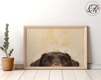 Stampa di Labrador cioccolato che sbircia: ritratto di cane minimalista (download digitale)