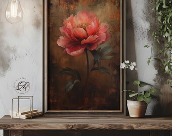 Vintage Pink Peony Oil Painting Style Art (Digital Download)