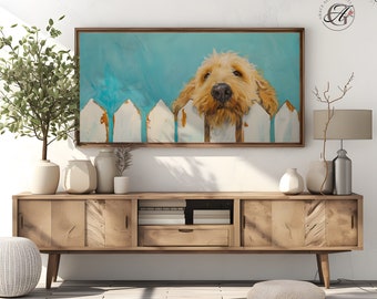 Goldendoodle Frame TV Art: Oil Painting, Picket Fence (Digital Download)