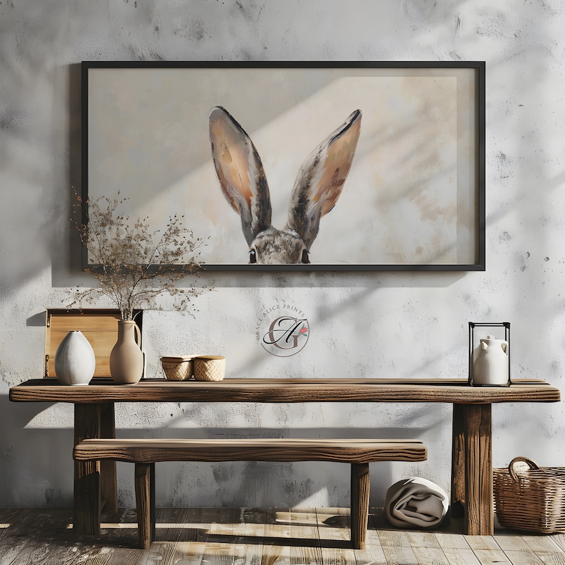 Frame TV Art Easter Bunny Ears, Bunny Ears Frame TV Art, Oil on Canvas Easter Bunny Art for TV Digital Download, Bunny Ears Art, Frame Tv image 8